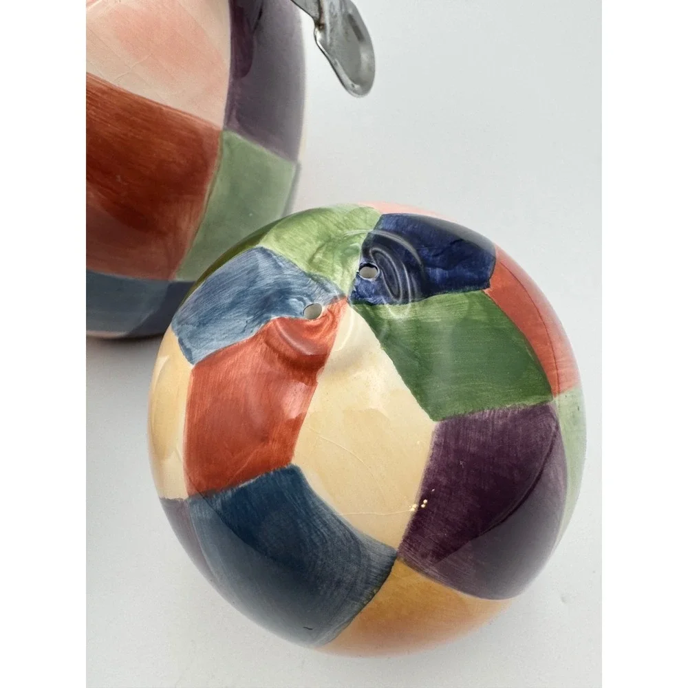 Tabletops Unlimited Carnival Ceramic‎ Canister and Salt Pepper Shakers Set 3pc